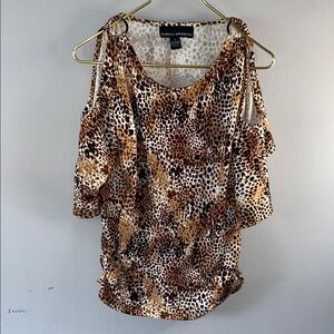 Isabella Rodriguez Asymmetrical Brown Tan Blouse